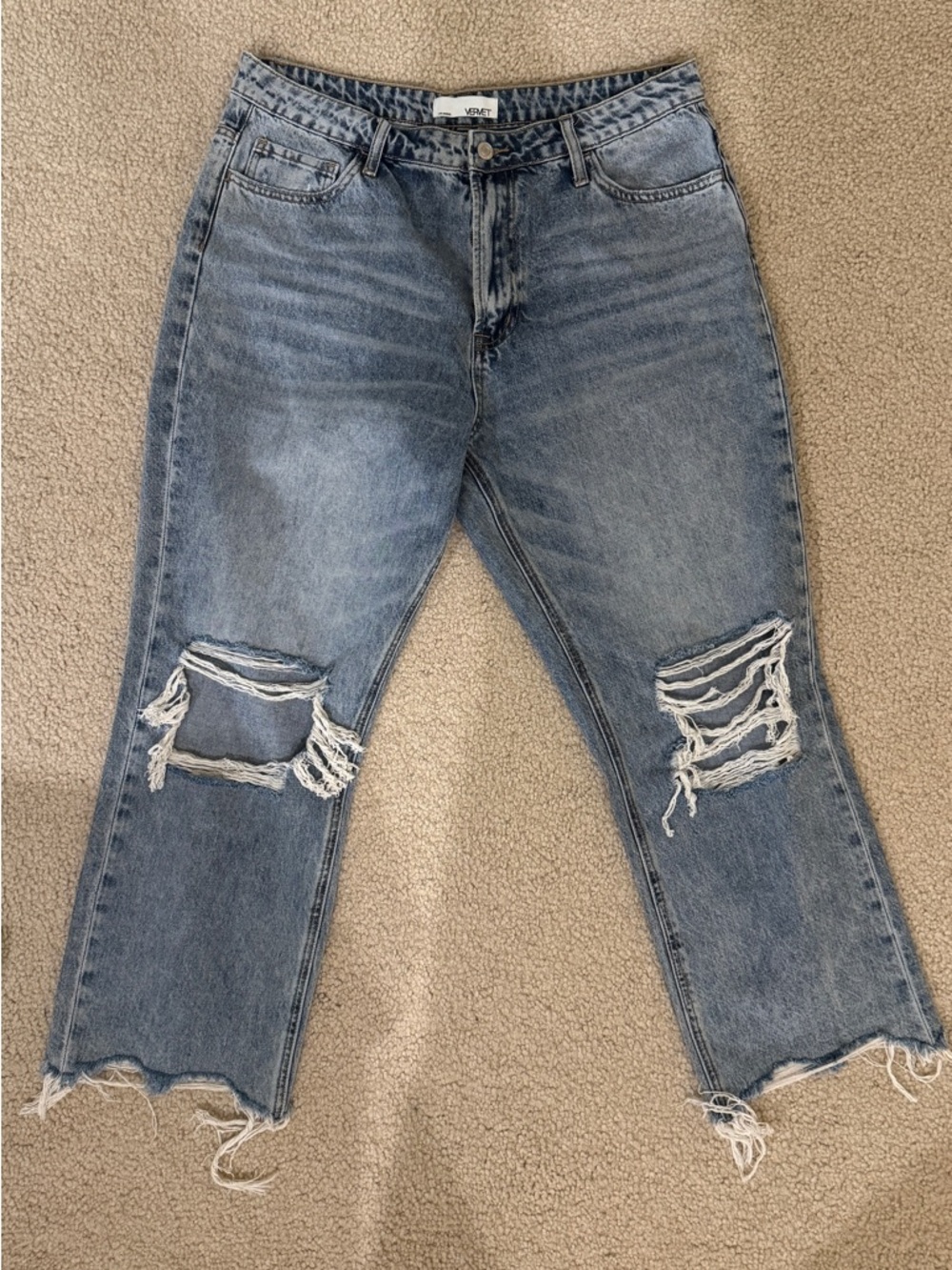 High-Rise Distressed Cropped Jeans - Light Blue